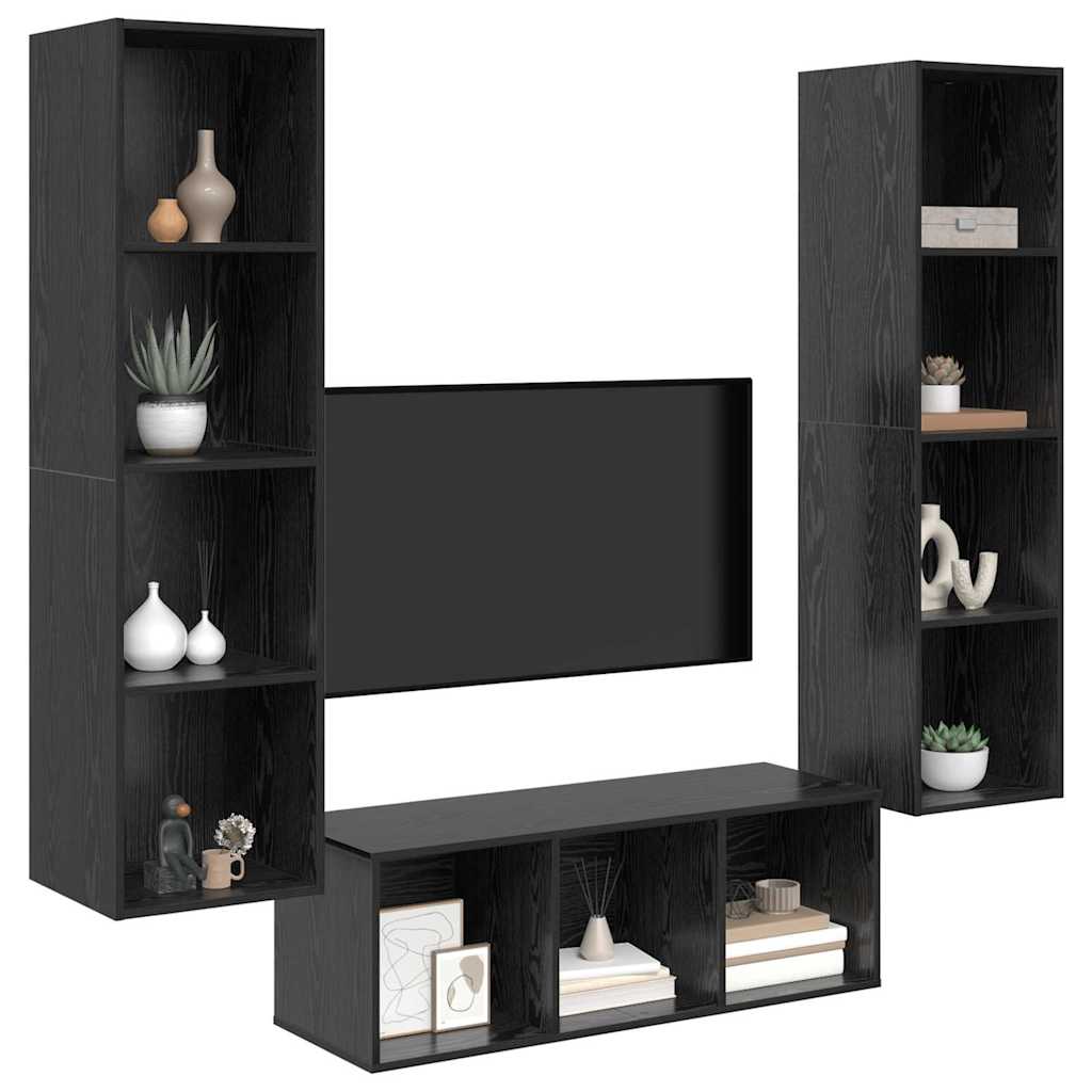 Set TV komoda Zidne 3 pcs Crni hrast Konstruirano drvo