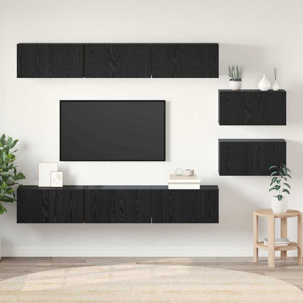 Set TV komoda Zidne Crni hrast Konstruirano drvo