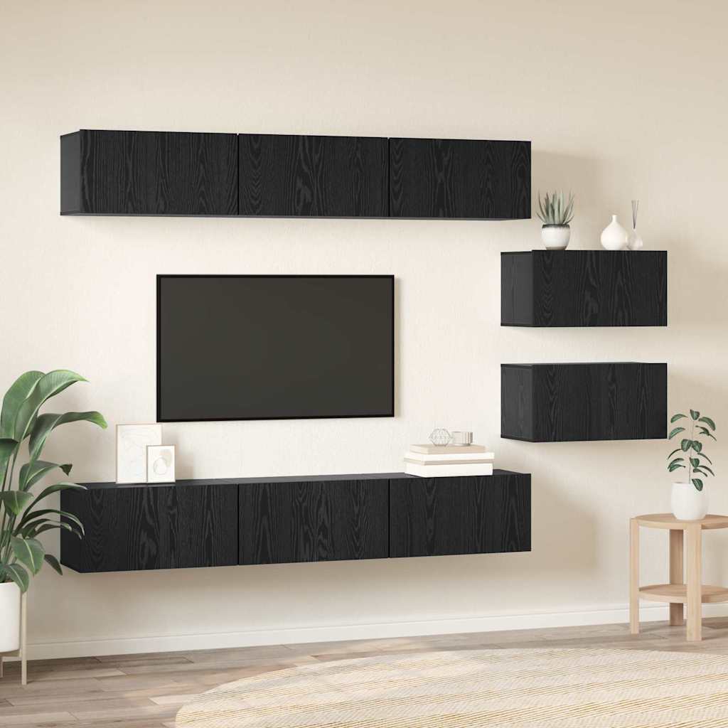 Set TV komoda Zidne Crni hrast Konstruirano drvo