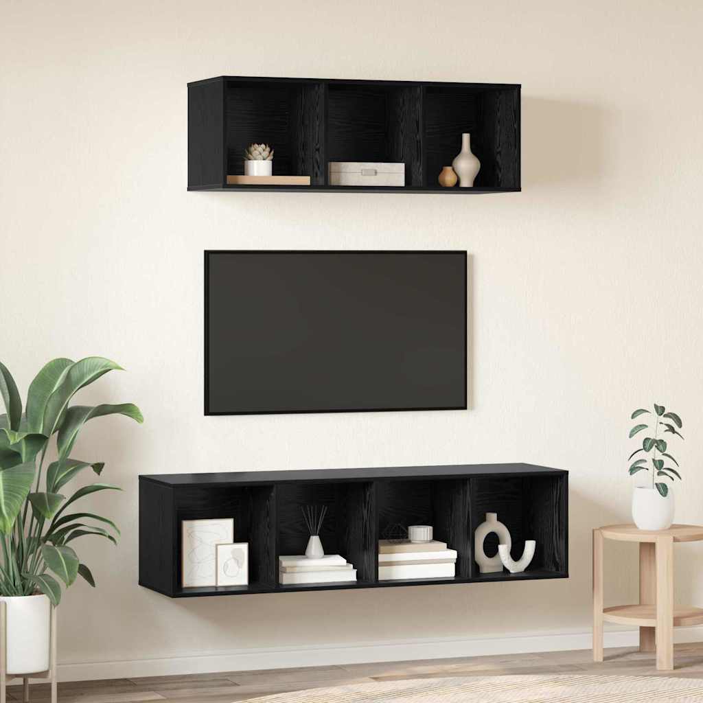 Set TV komoda Zidne 2 pcs Crni hrast Konstruirano drvo