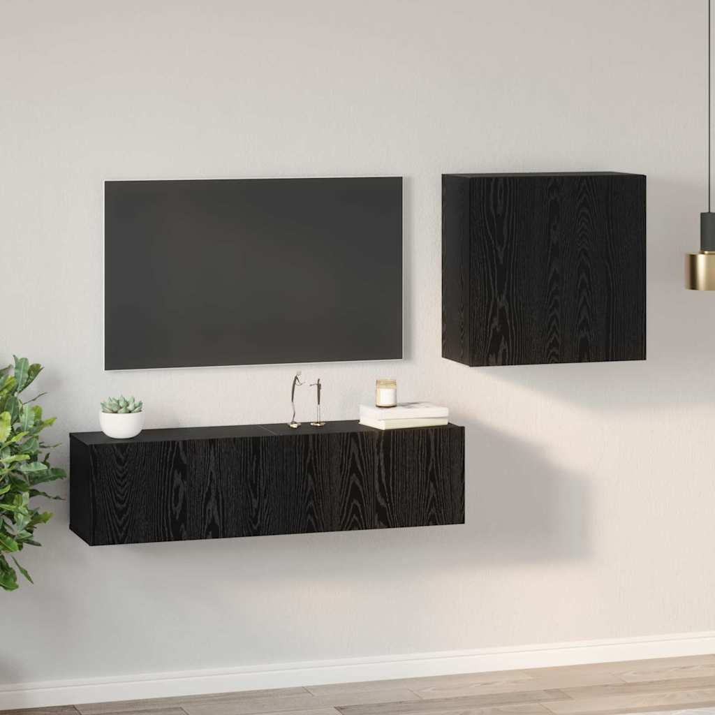 Set TV komoda 4 kom. Crni hrast Konstruirano drvo