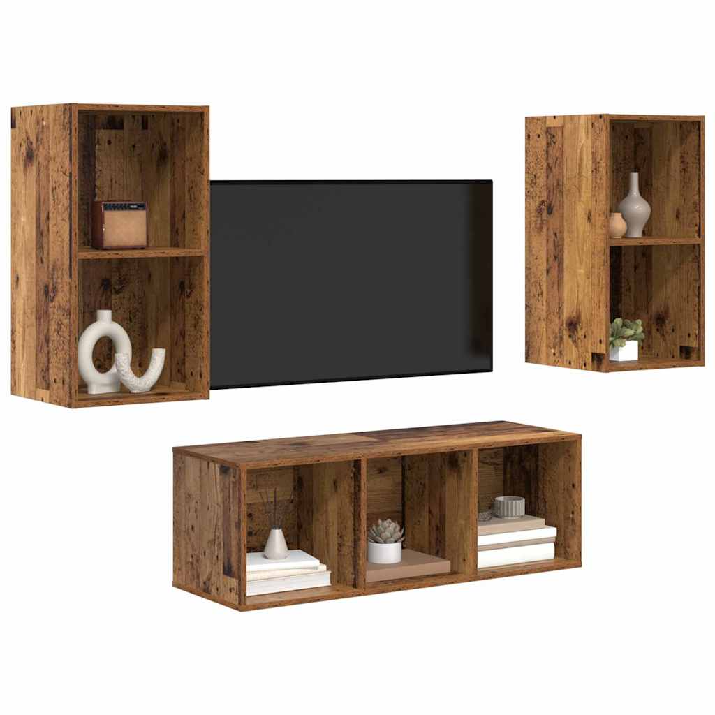 Set TV komoda Zidne 3 pcs Staro drvo Konstruirano drvo