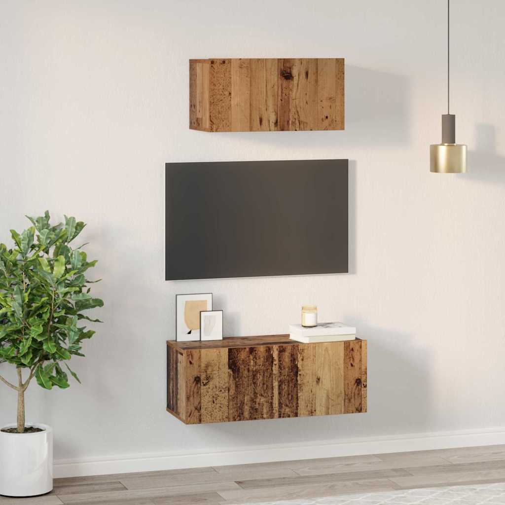 Set TV komoda Zidne 2 pcs Staro drvo Konstruirano drvo