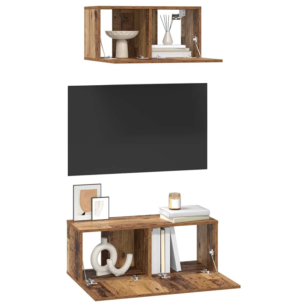 Set TV komoda Zidne 2 pcs Staro drvo Konstruirano drvo