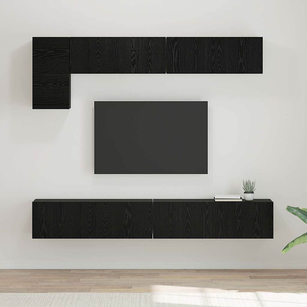 Set TV komoda Zidne 5 pcs Crni hrast Konstruirano drvo