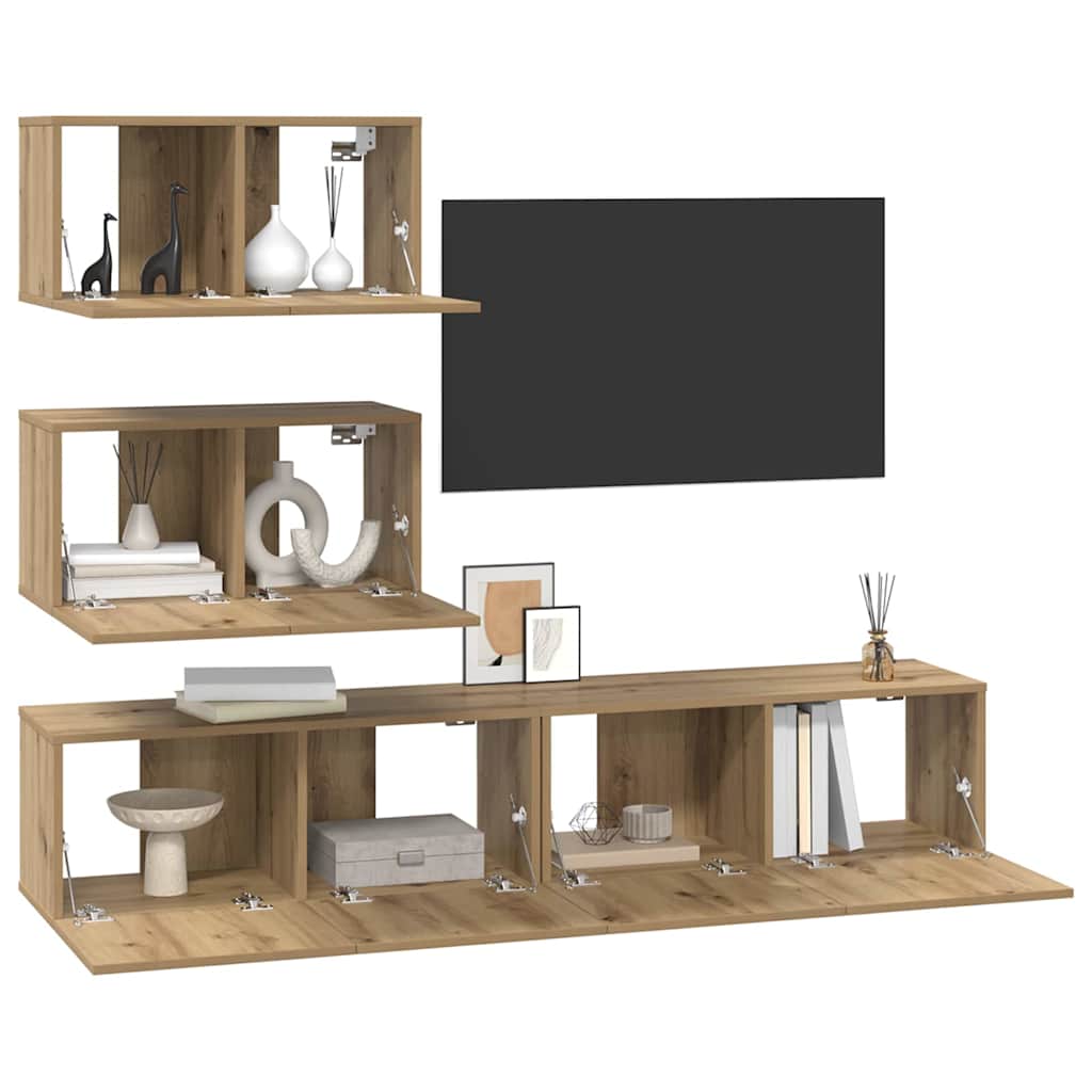 Set TV komoda Zidne 4 pcs Hrast artisan Konstruirano drvo