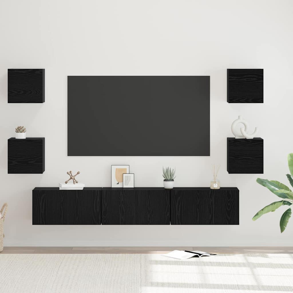 Set TV komoda Zidne 7 pcs Crni hrast Konstruirano drvo