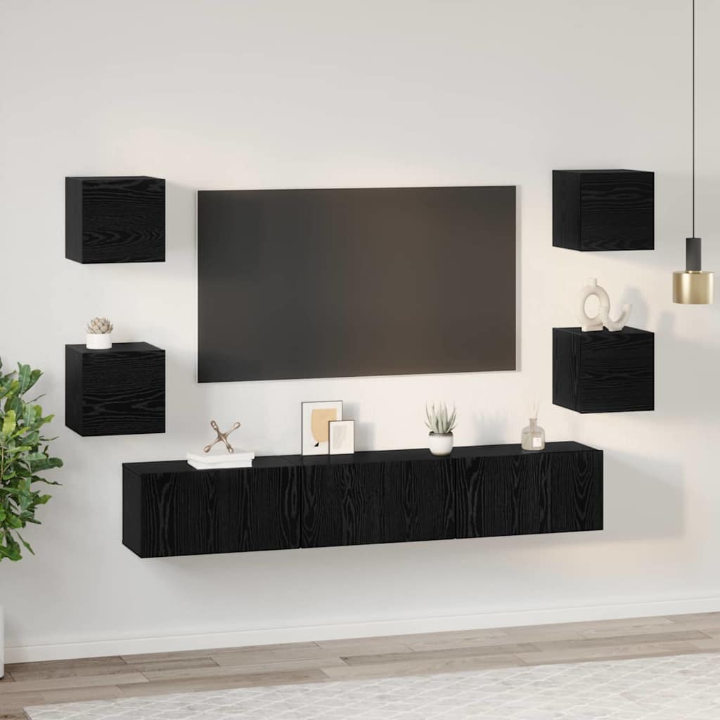 Set TV komoda Zidne 7 pcs Crni hrast Konstruirano drvo