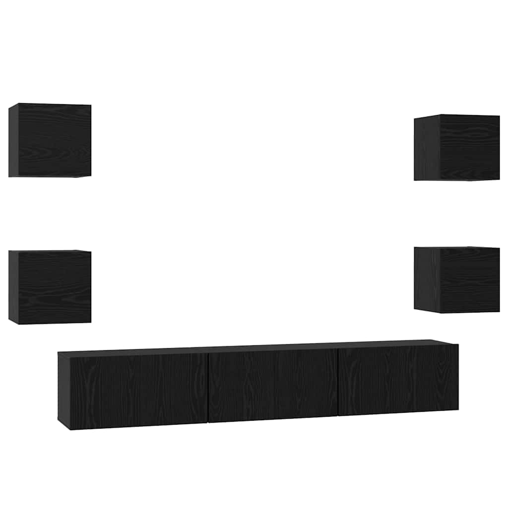 Set TV komoda Zidne 7 pcs Crni hrast Konstruirano drvo