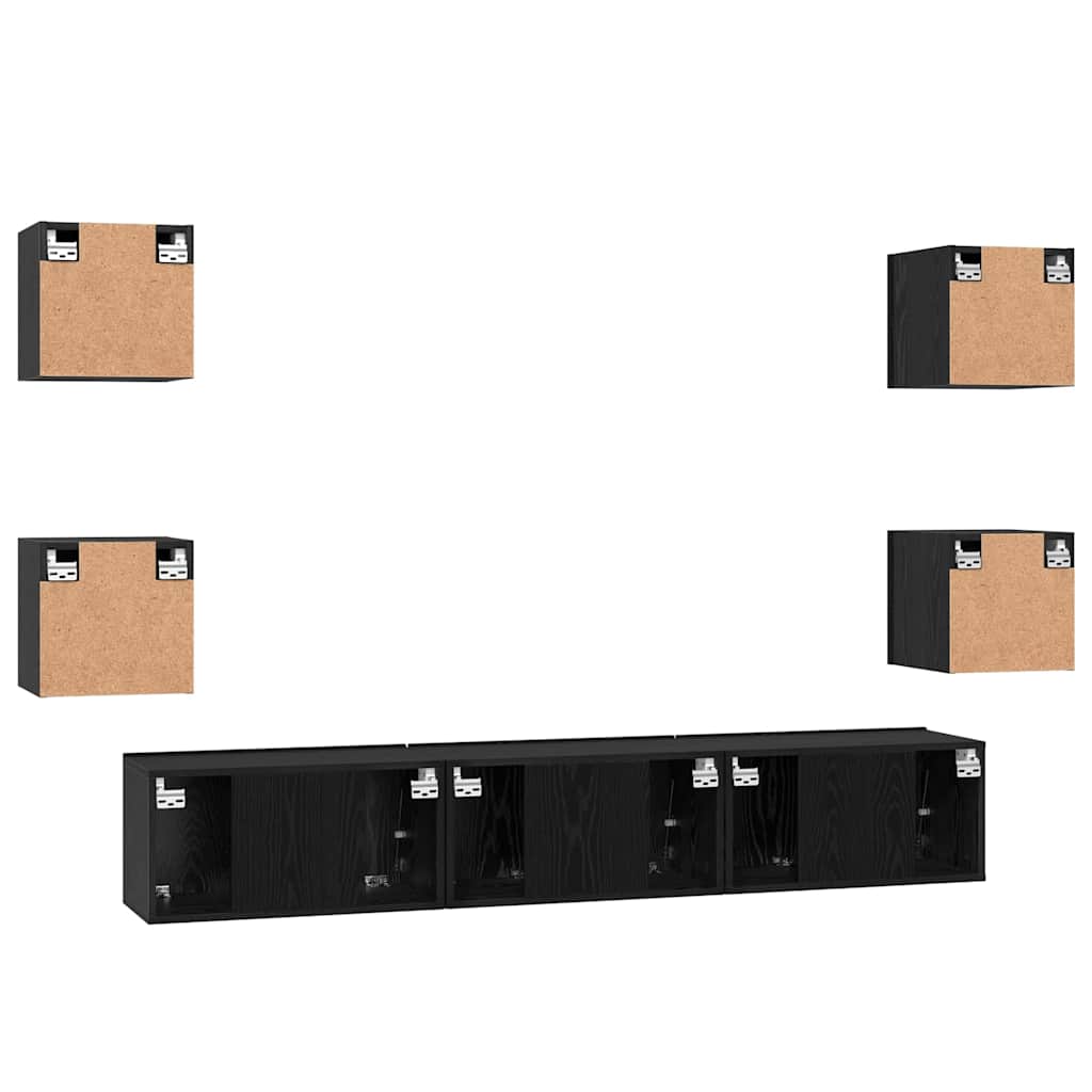 Set TV komoda Zidne 7 pcs Crni hrast Konstruirano drvo