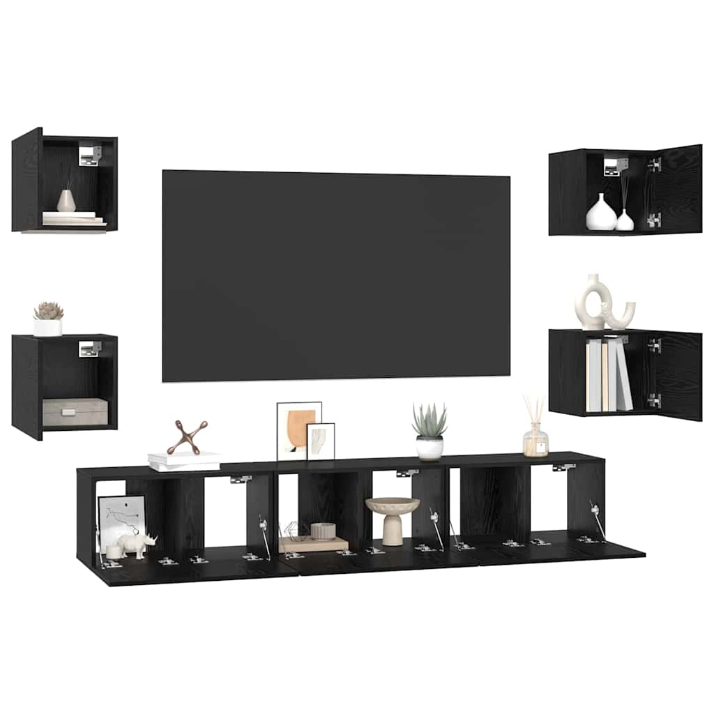 Set TV komoda Zidne 7 pcs Crni hrast Konstruirano drvo