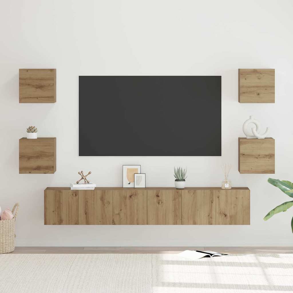 Set TV komoda Zidne 7 pcs Umjetnički hrast Konstruirano drvo