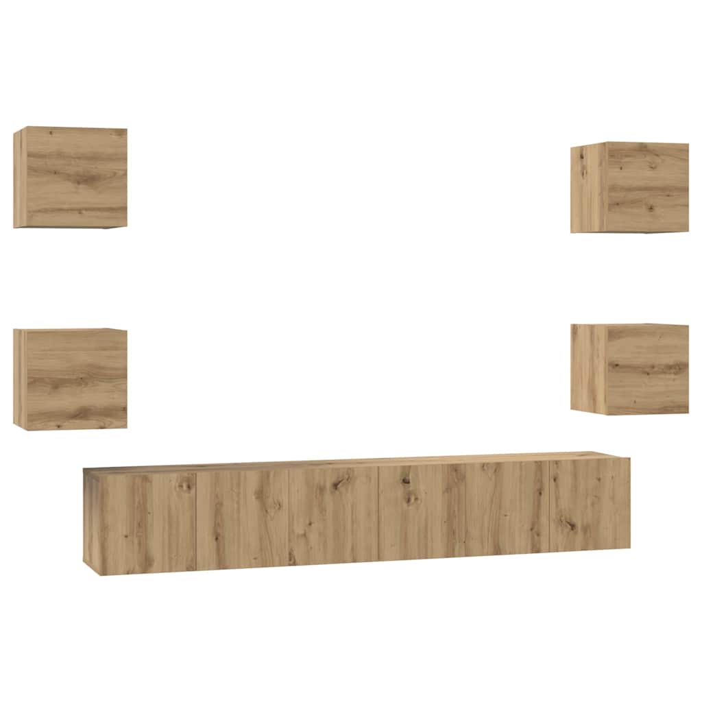 Set TV komoda Zidne 7 pcs Umjetnički hrast Konstruirano drvo