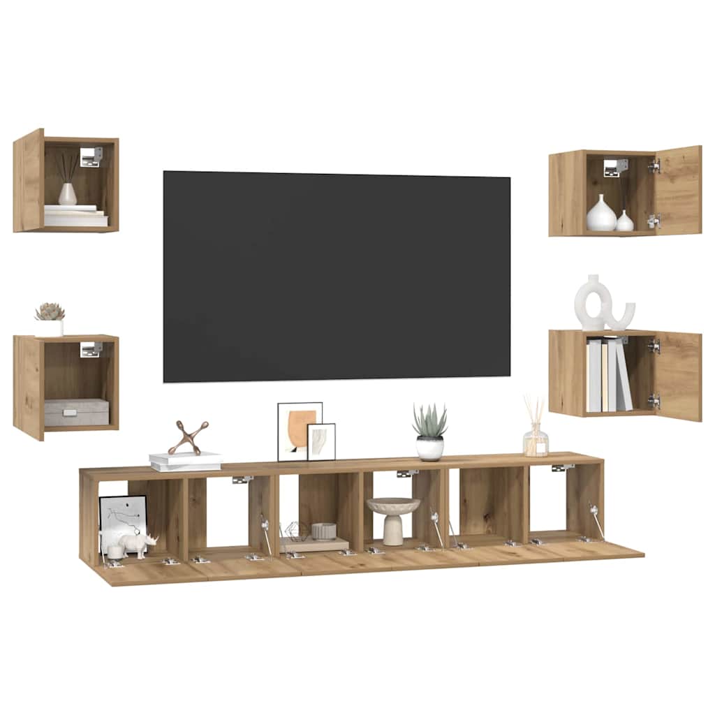 Set TV komoda Zidne 7 pcs Umjetnički hrast Konstruirano drvo