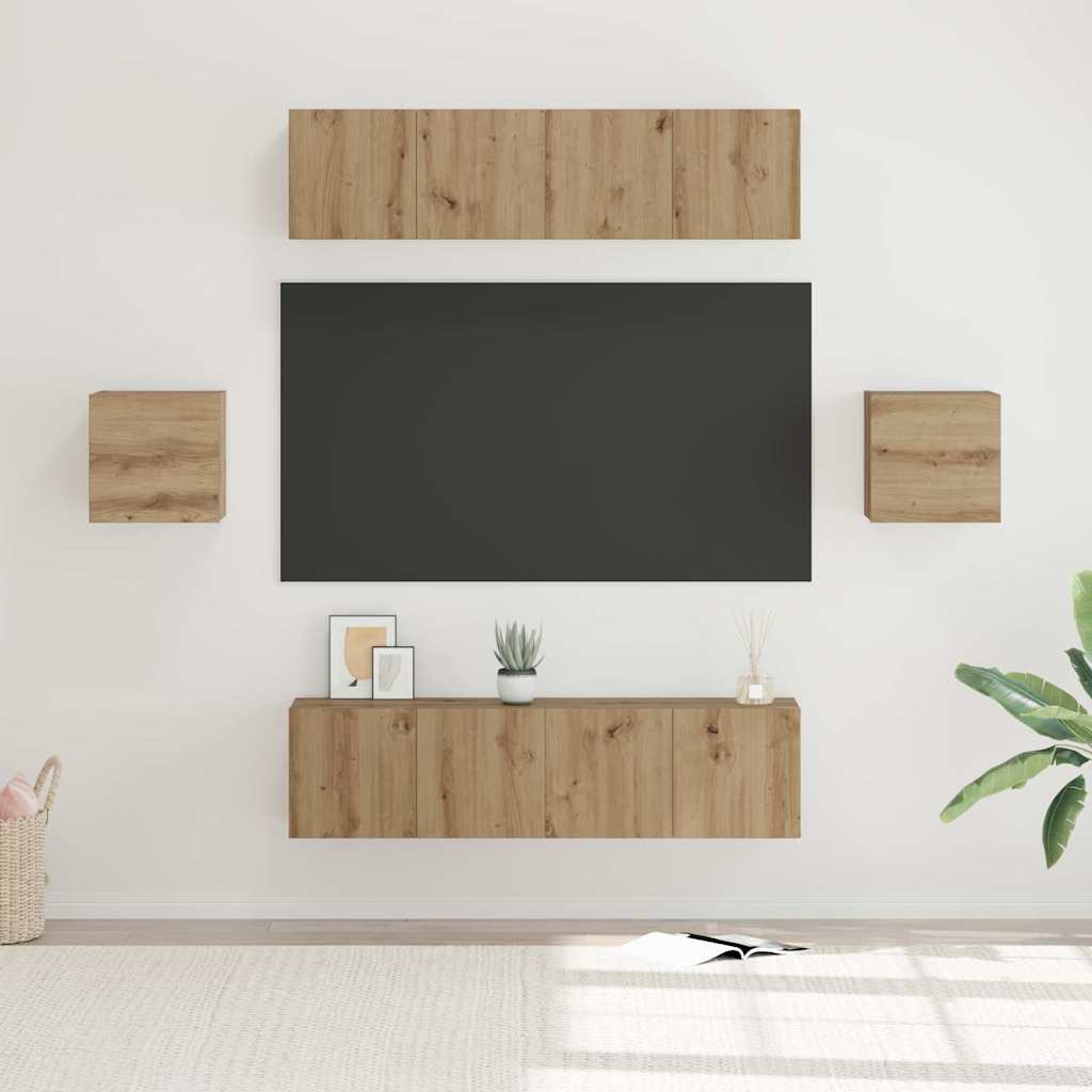 Set TV komoda Zidne 6 pcs Umjetnički hrast Konstruirano drvo