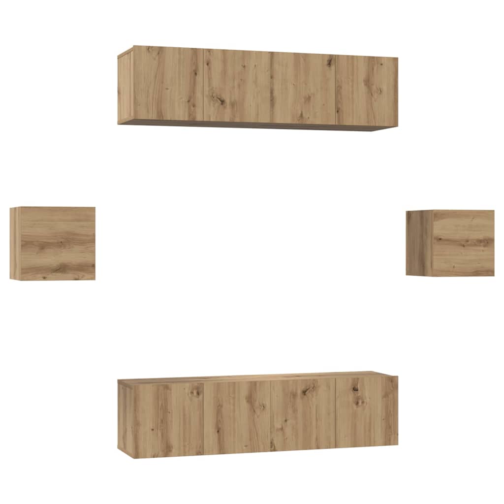 Set TV komoda Zidne 6 pcs Umjetnički hrast Konstruirano drvo