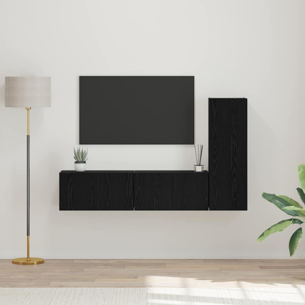 Set TV komoda Zidne 3 pcs Crni hrast Konstruirano drvo