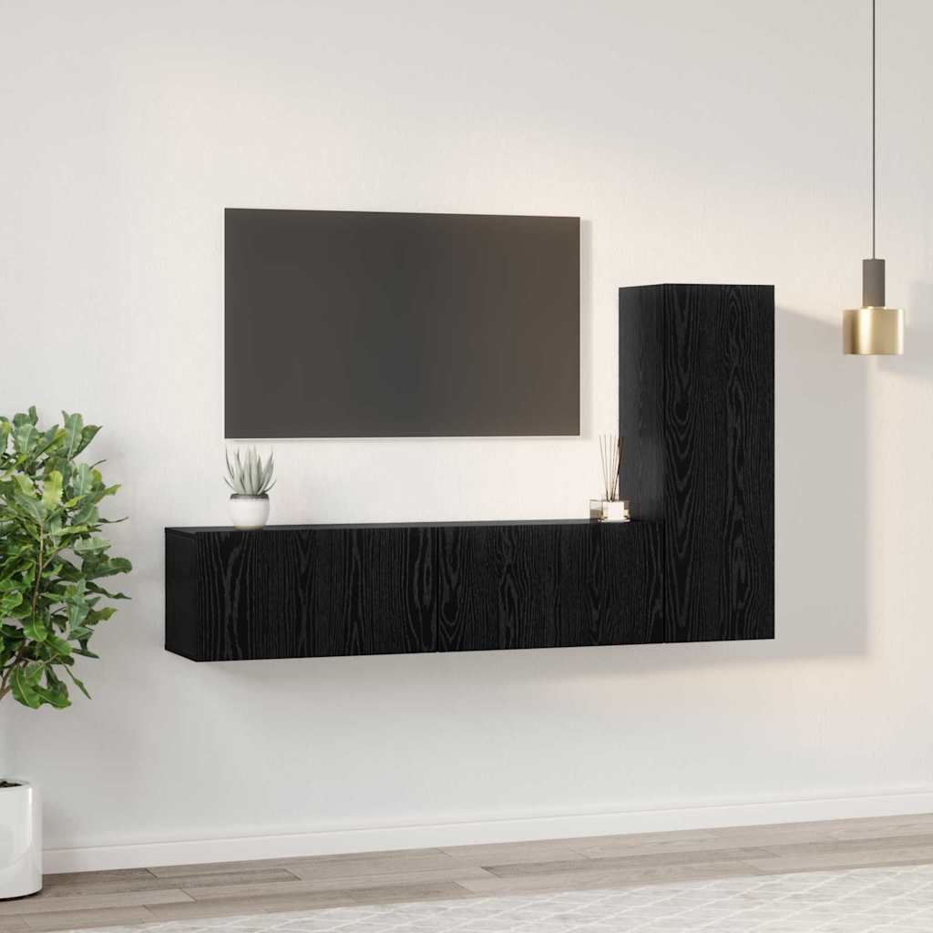 Set TV komoda Zidne 3 pcs Crni hrast Konstruirano drvo