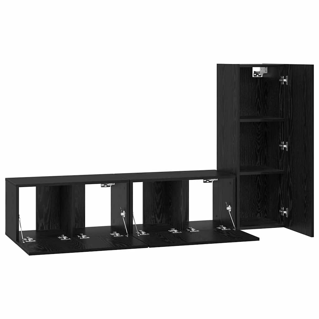 Set TV komoda Zidne 3 pcs Crni hrast Konstruirano drvo