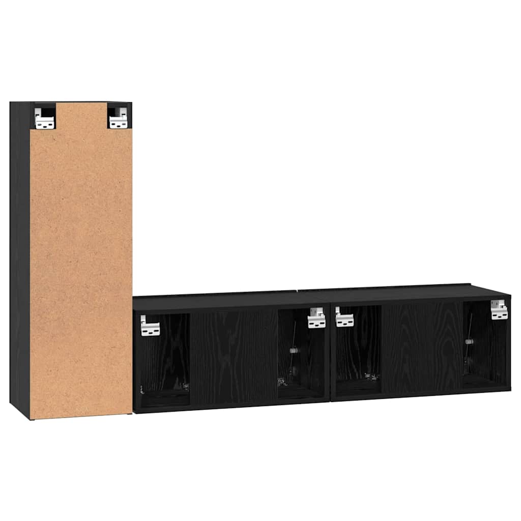 Set TV komoda Zidne 3 pcs Crni hrast Konstruirano drvo