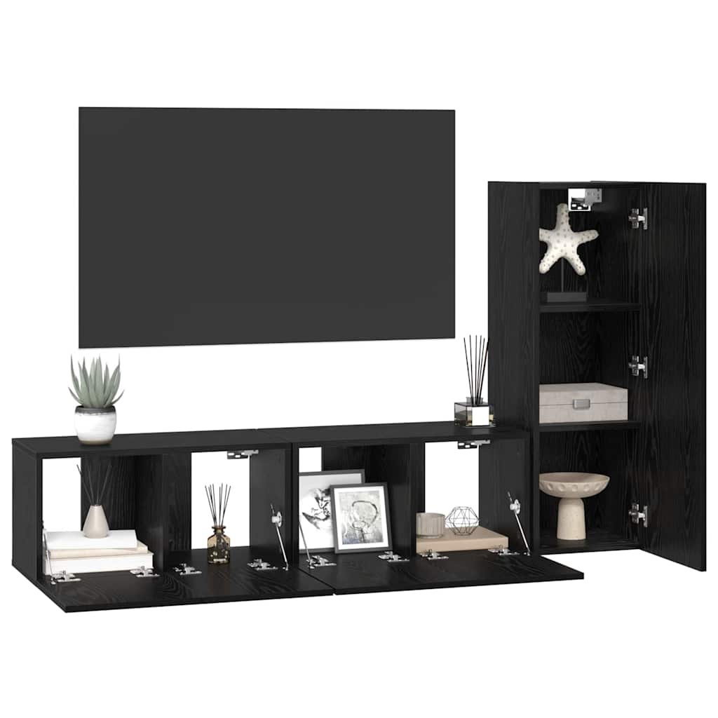 Set TV komoda Zidne 3 pcs Crni hrast Konstruirano drvo