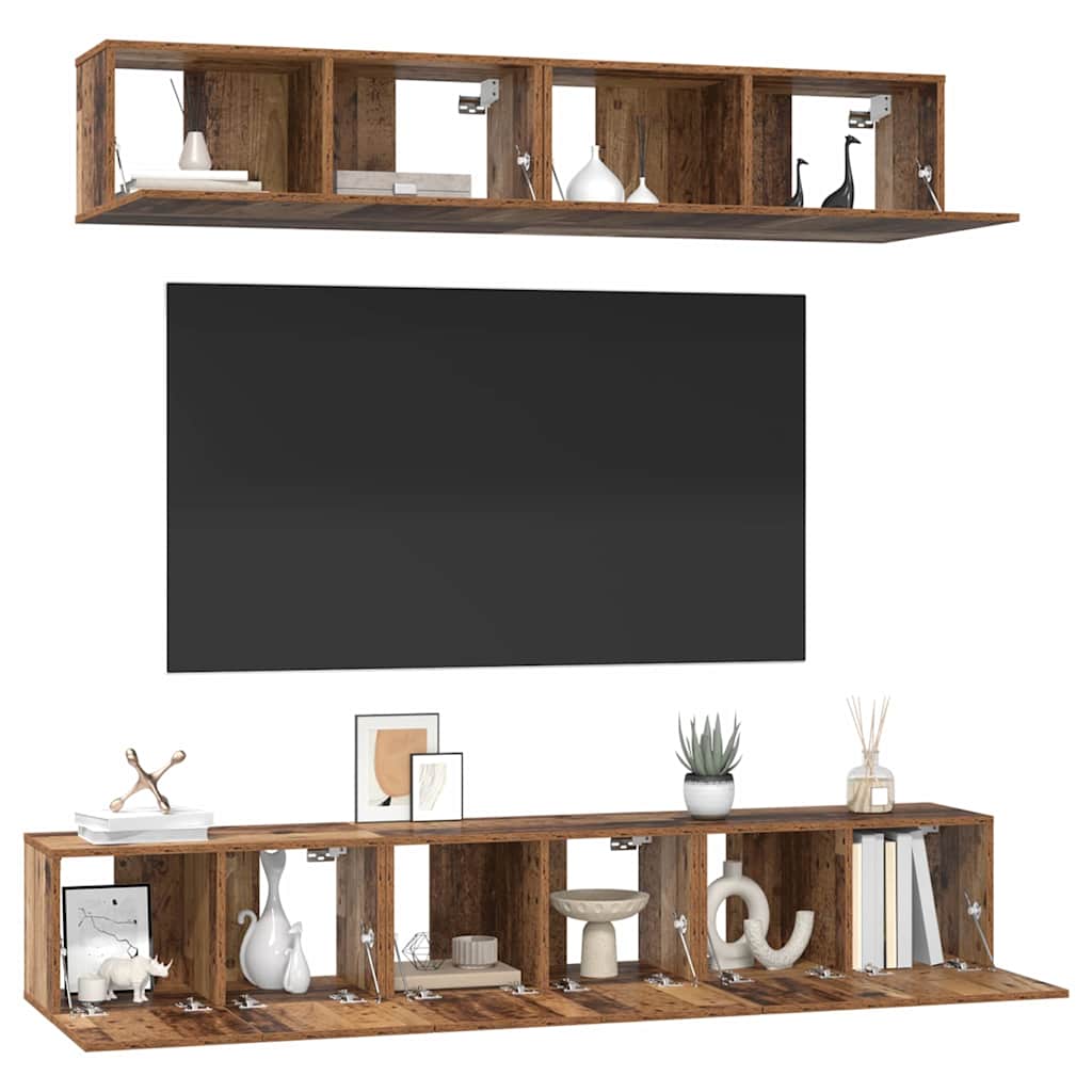 Set TV komoda Zidne 5 pcs Staro drvo Konstruirano drvo