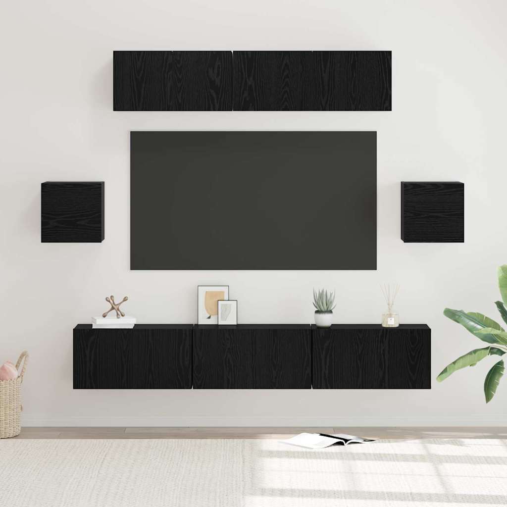 Set TV komoda Zidne 7 pcs Crni hrast Konstruirano drvo