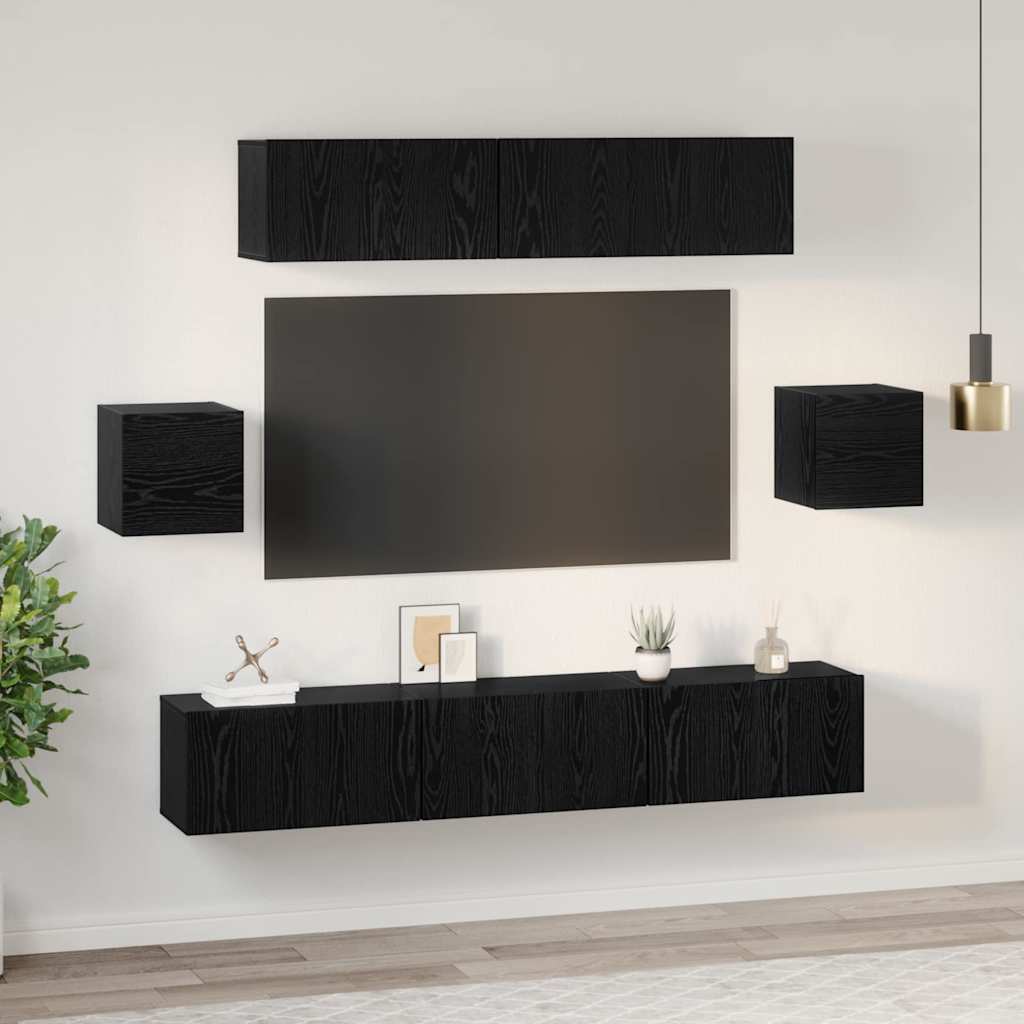 Set TV komoda Zidne 7 pcs Crni hrast Konstruirano drvo
