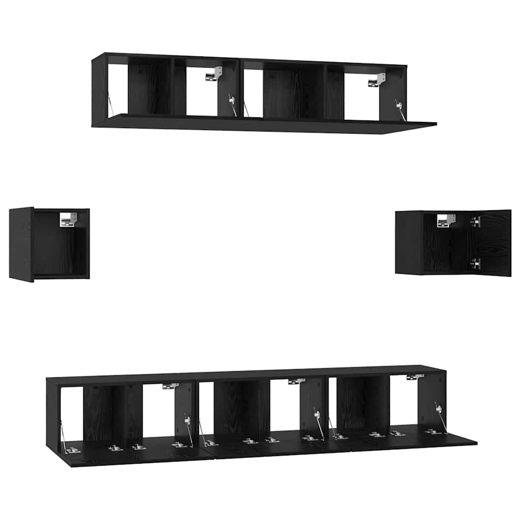 Set TV komoda Zidne 7 pcs Crni hrast Konstruirano drvo
