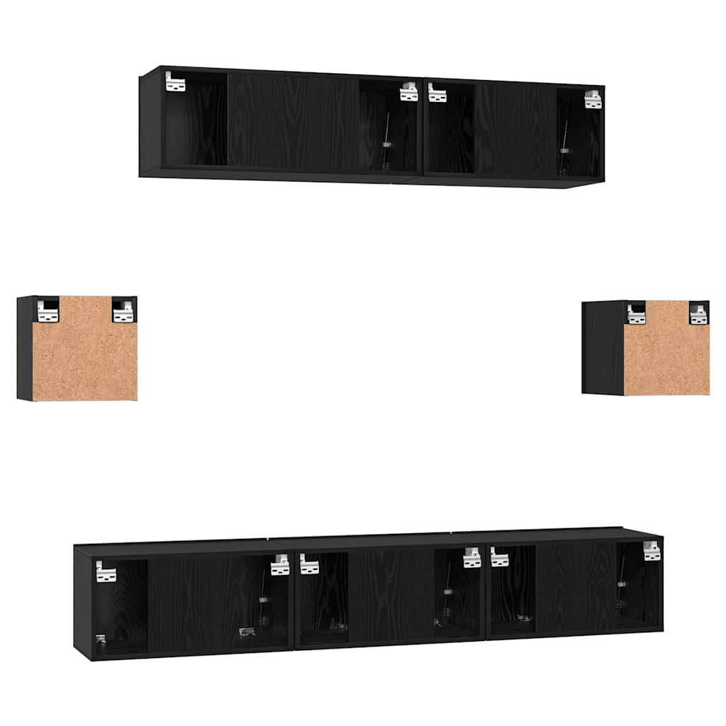 Set TV komoda Zidne 7 pcs Crni hrast Konstruirano drvo
