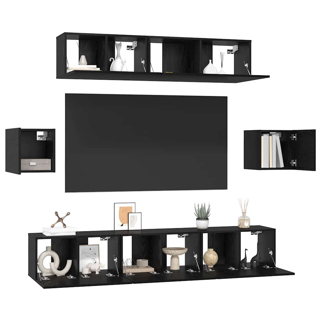 Set TV komoda Zidne 7 pcs Crni hrast Konstruirano drvo