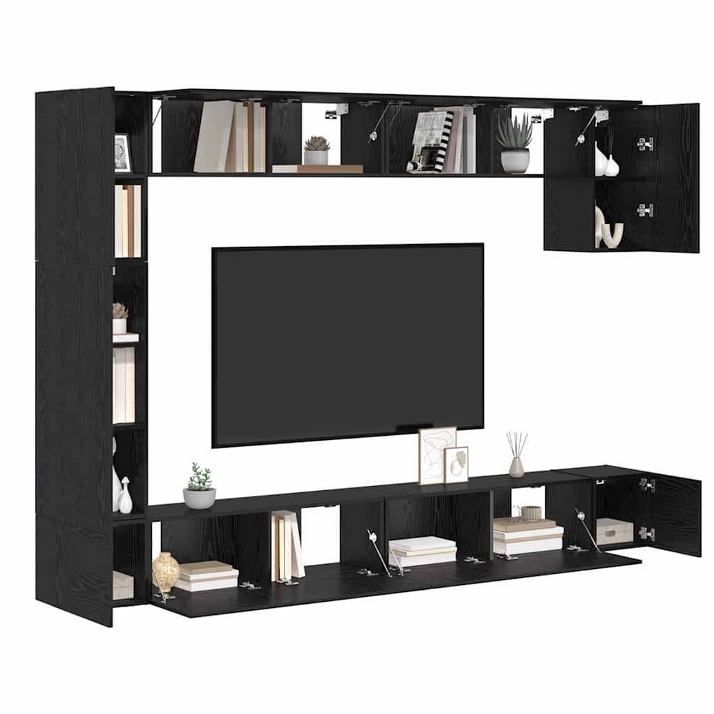 Set TV komoda Zidne 9 pcs Crni hrast Konstruirano drvo