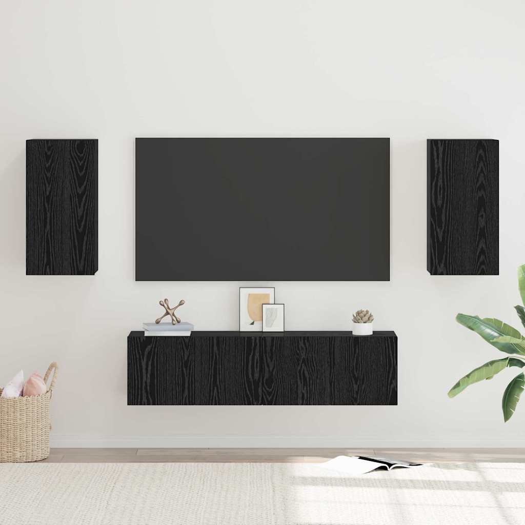 Set TV komoda Zidne Crni hrast Konstruirano drvo