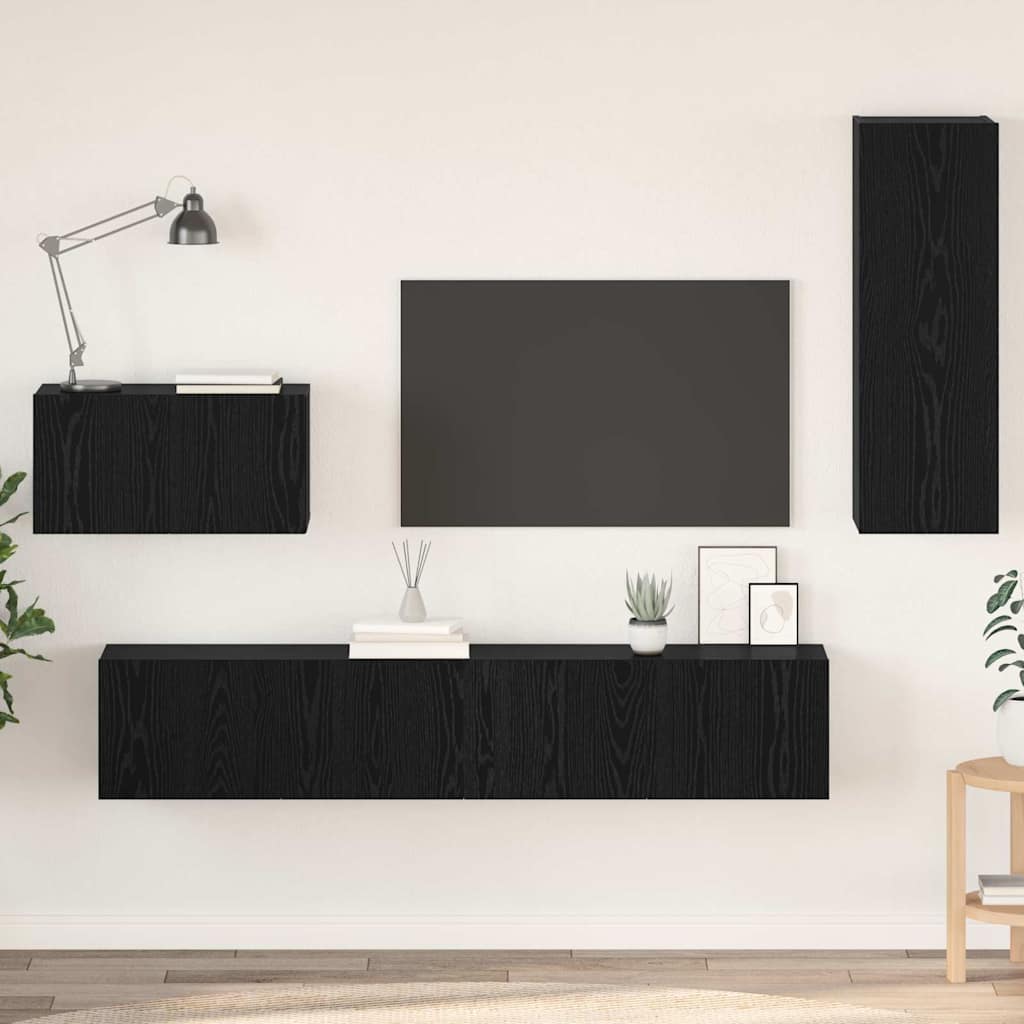 TV Kabinet za Zid Zidne 4 pcs Crni hrast Konstruirano drvo