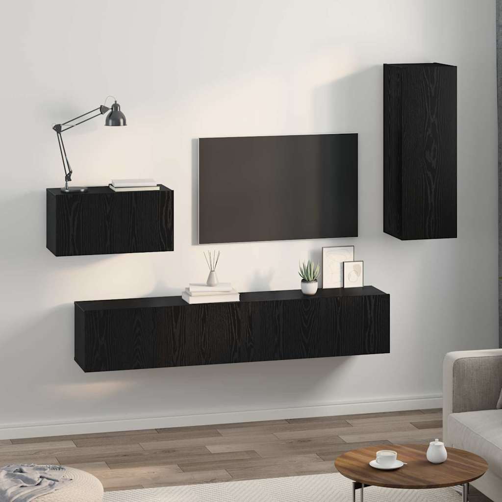 TV Kabinet za Zid Zidne 4 pcs Crni hrast Konstruirano drvo