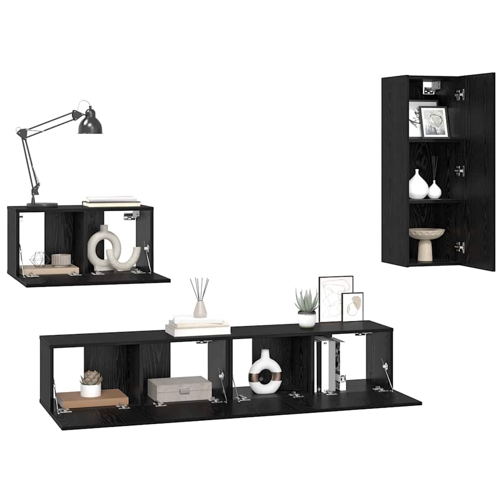TV Kabinet za Zid Zidne 4 pcs Crni hrast Konstruirano drvo