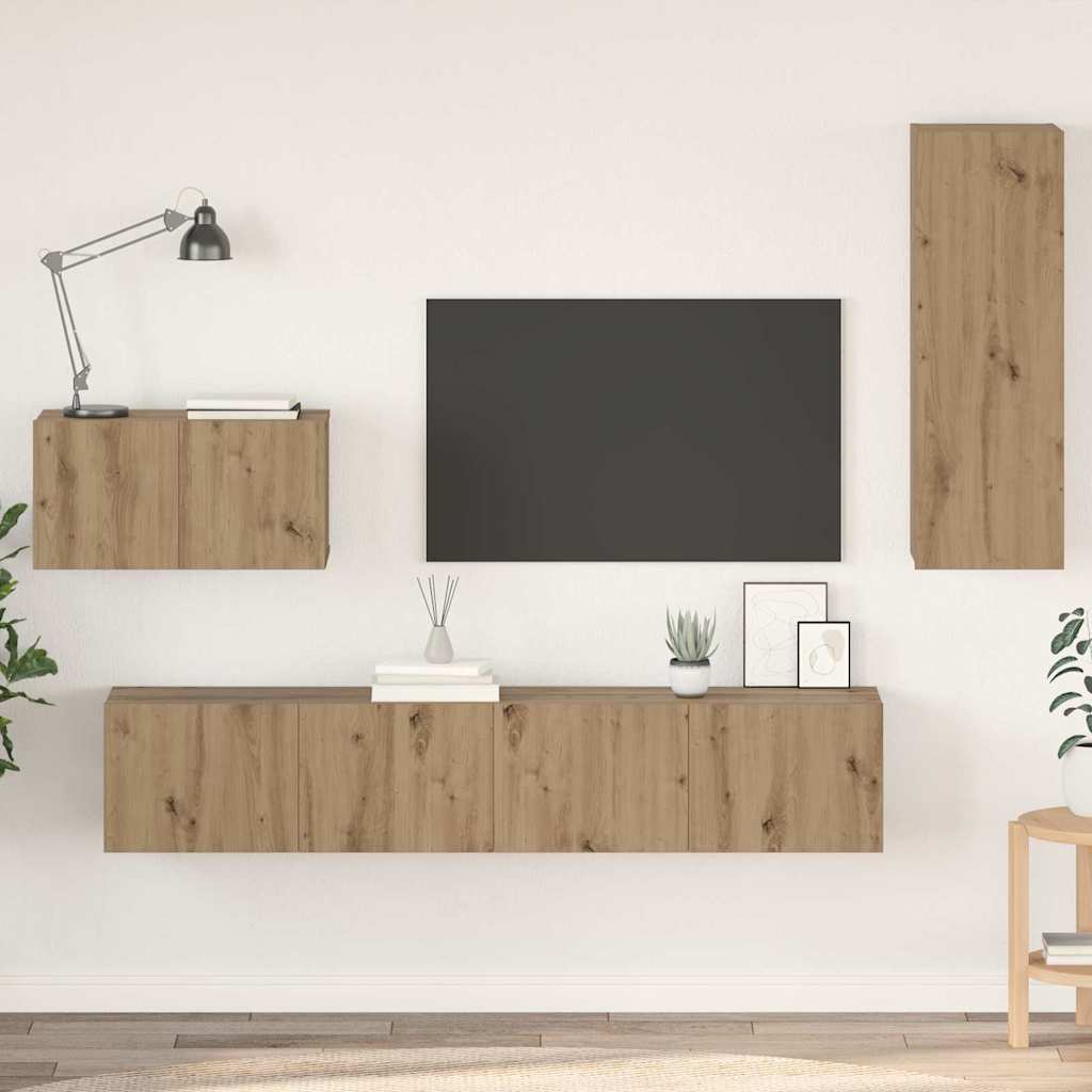 4-dijelni set TV ormarića sivog sonome konstruirano drvo