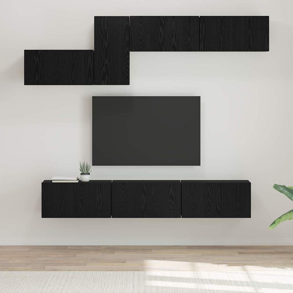Set TV komoda s ladicama 7 pcs Crni hrast Konstruirano drvo