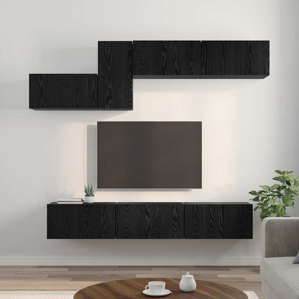 Set TV komoda s ladicama 7 pcs Crni hrast Konstruirano drvo