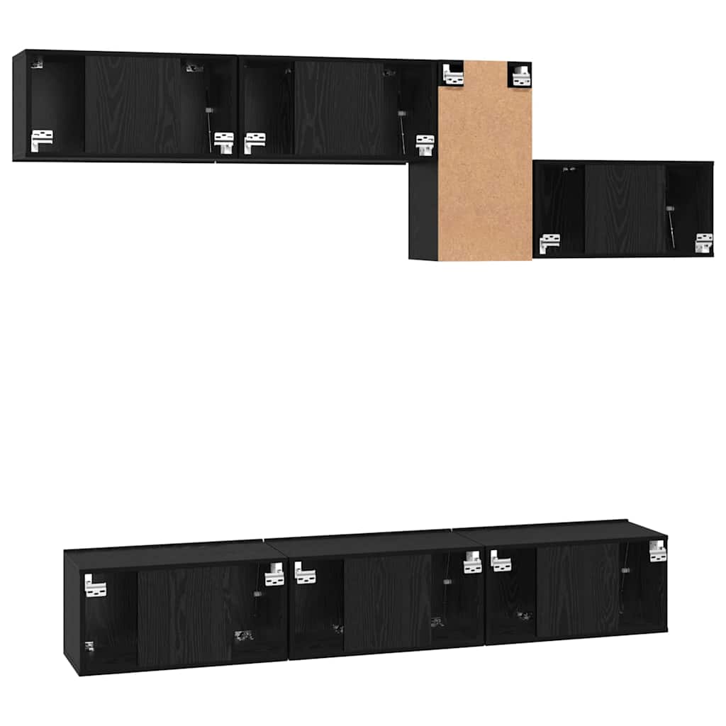 Set TV komoda s ladicama 7 pcs Crni hrast Konstruirano drvo