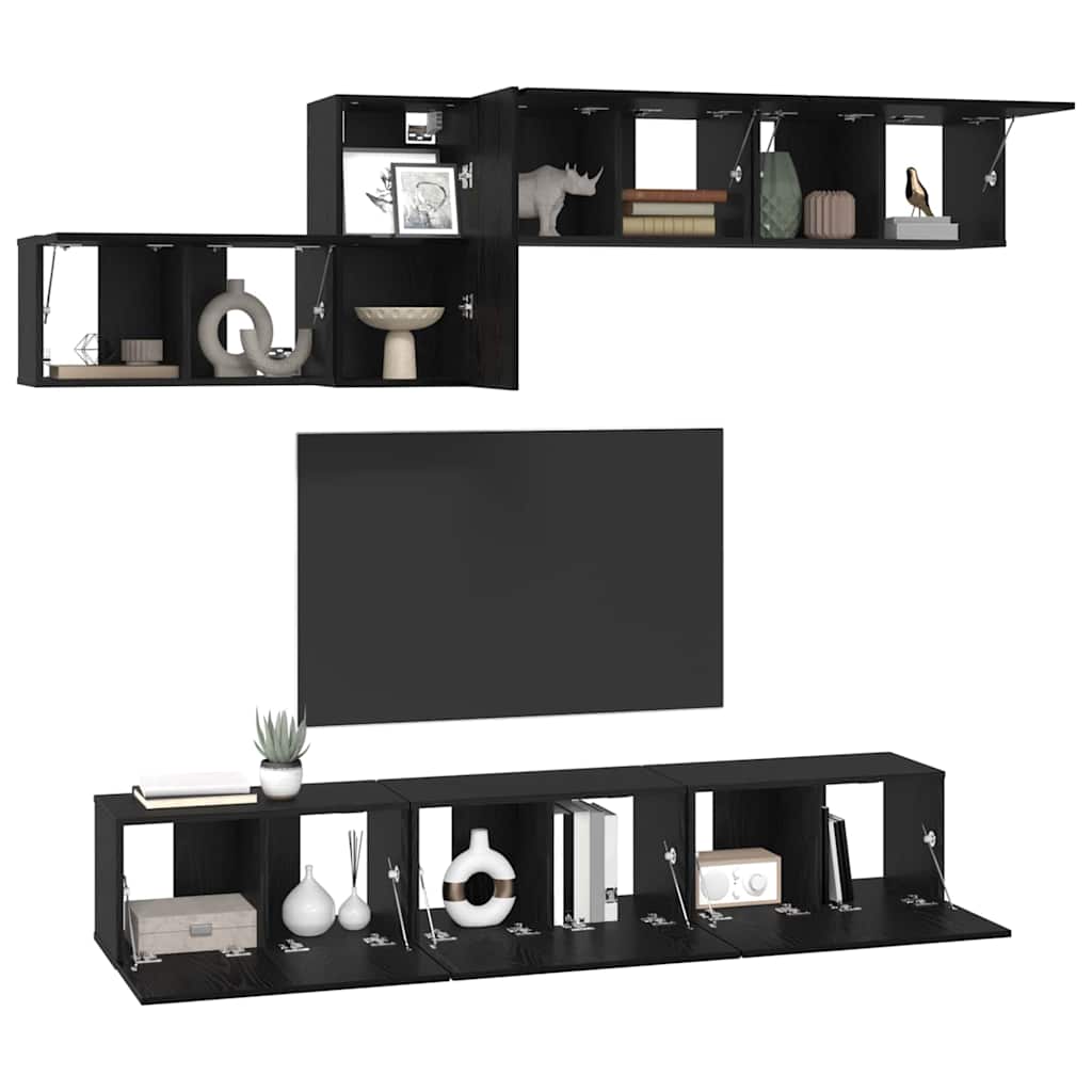 Set TV komoda s ladicama 7 pcs Crni hrast Konstruirano drvo
