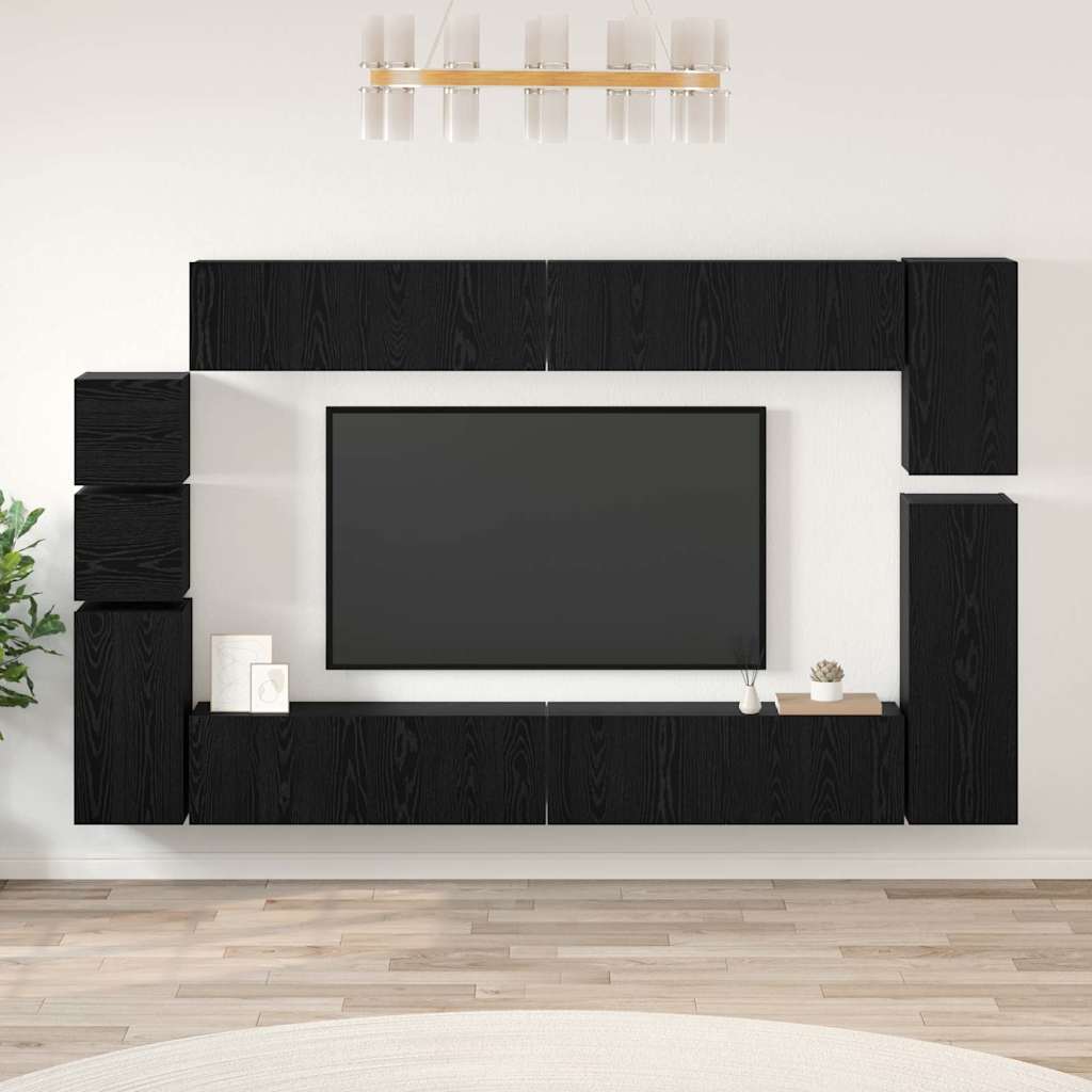 Set TV komoda Zidne 9 pcs Crni hrast Konstruirano drvo