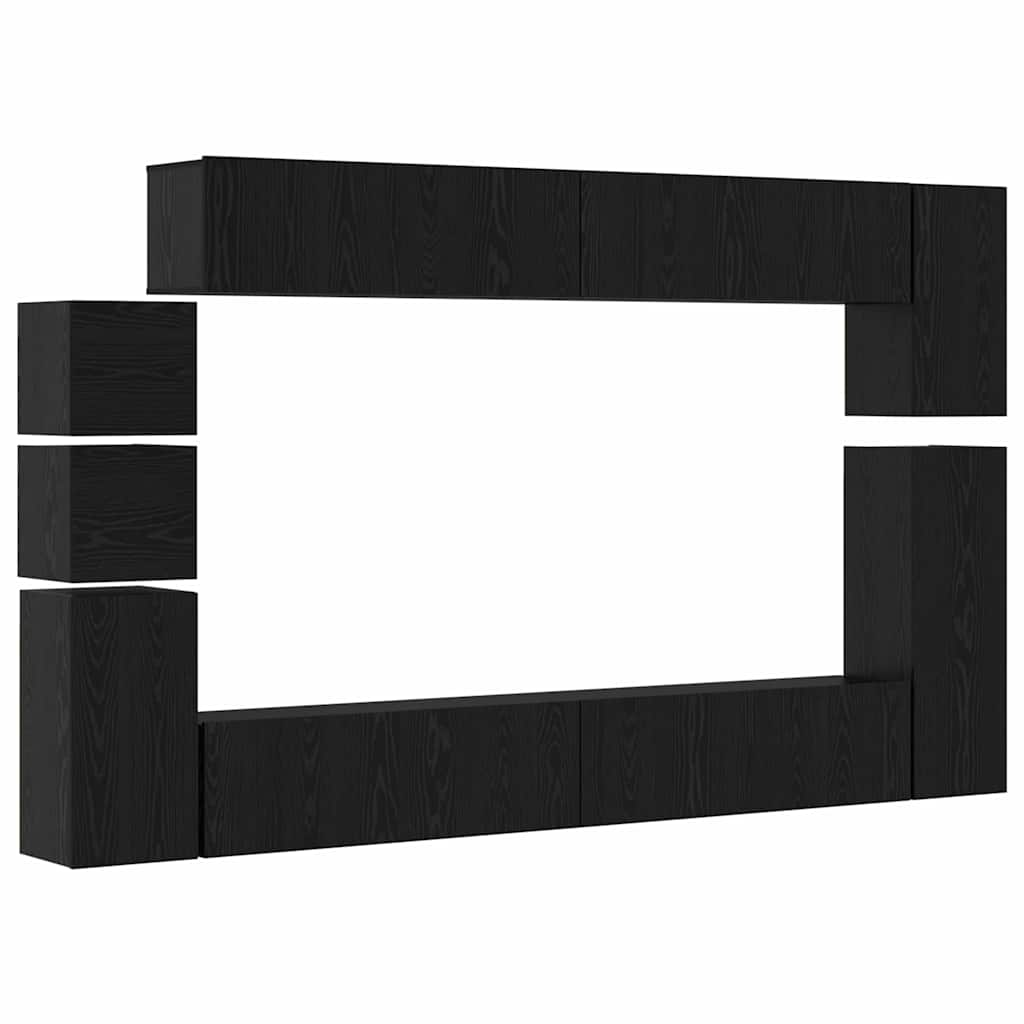 Set TV komoda Zidne 9 pcs Crni hrast Konstruirano drvo