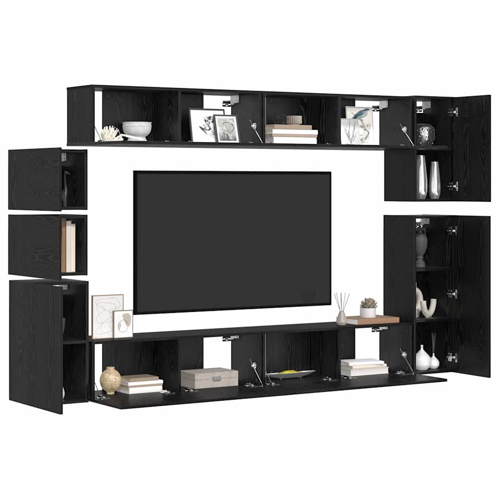 Set TV komoda Zidne 9 pcs Crni hrast Konstruirano drvo