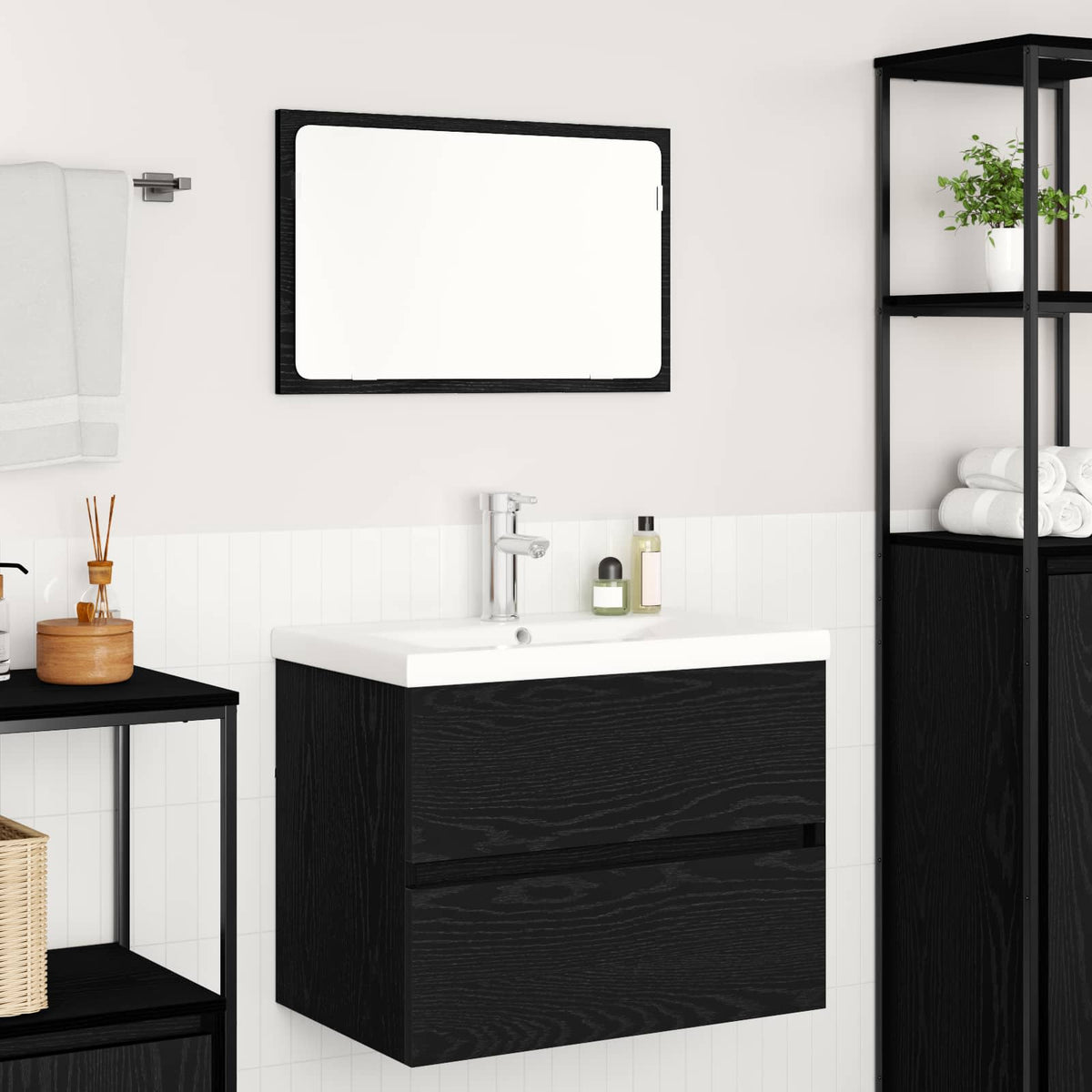 Set namještaja za kupaonicu 3 kom. Crni hrast Konstruirano drvo Crna 61 x 39 x 45 cm