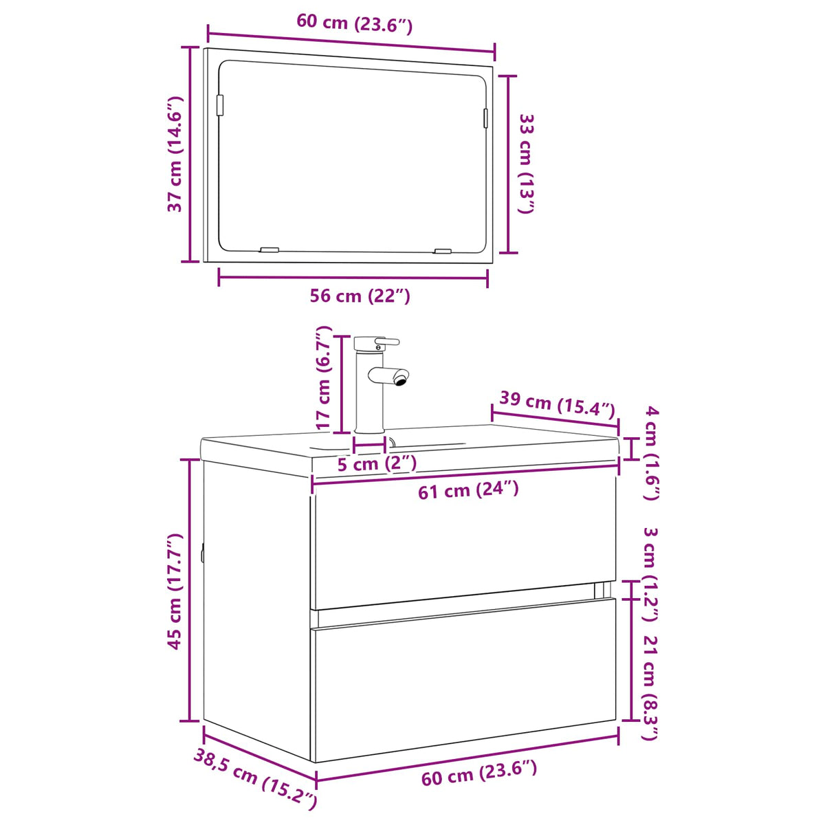 Set namještaja za kupaonicu 3 kom. Crni hrast Konstruirano drvo Crna 61 x 39 x 45 cm