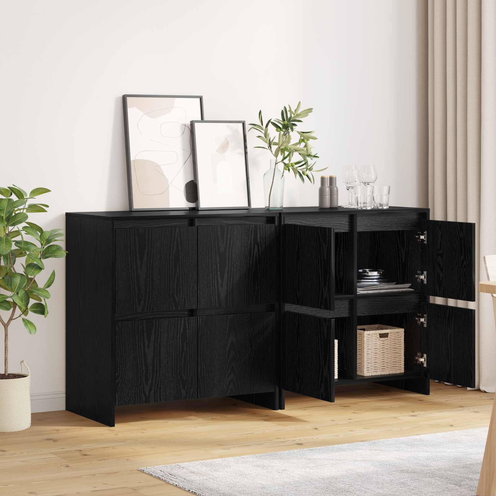 Komode 2 pcs Crni hrast 70 x 41 x 75 cm Konstruirano drvo