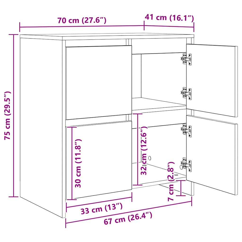 Komode 2 pcs Crni hrast 70 x 41 x 75 cm Konstruirano drvo