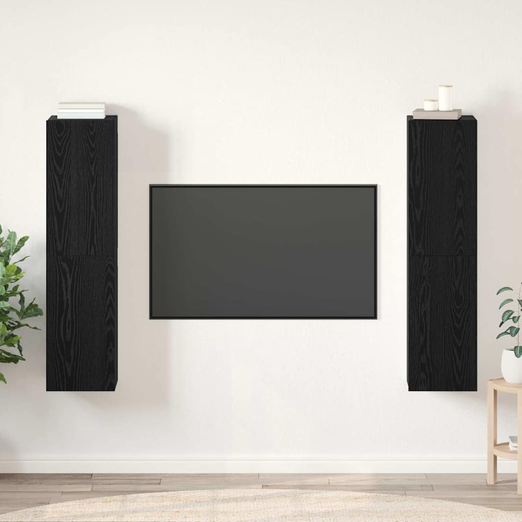 Set TV komoda Zidne Crni hrast Konstruirano drvo