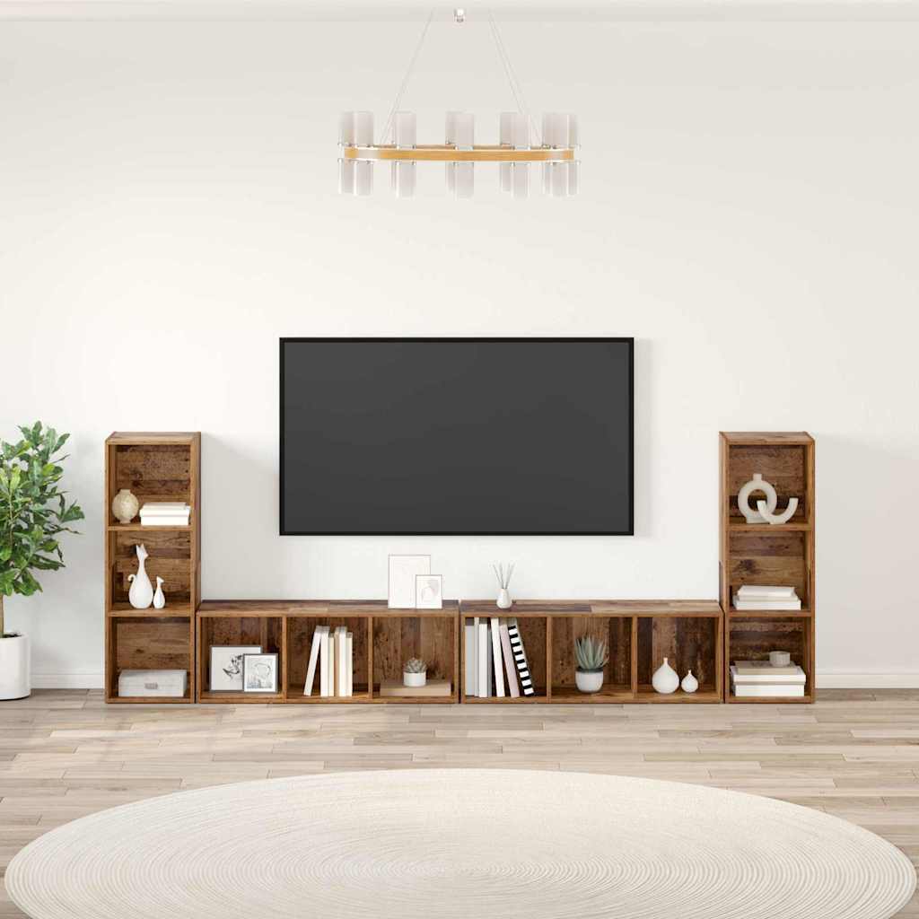 Set TV komoda Zidne 4 pcs Staro drvo 37 x 35 x 107 cm